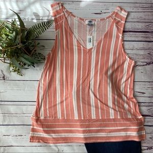 Old Navy Coral and White Stripe Tank - Size Medium